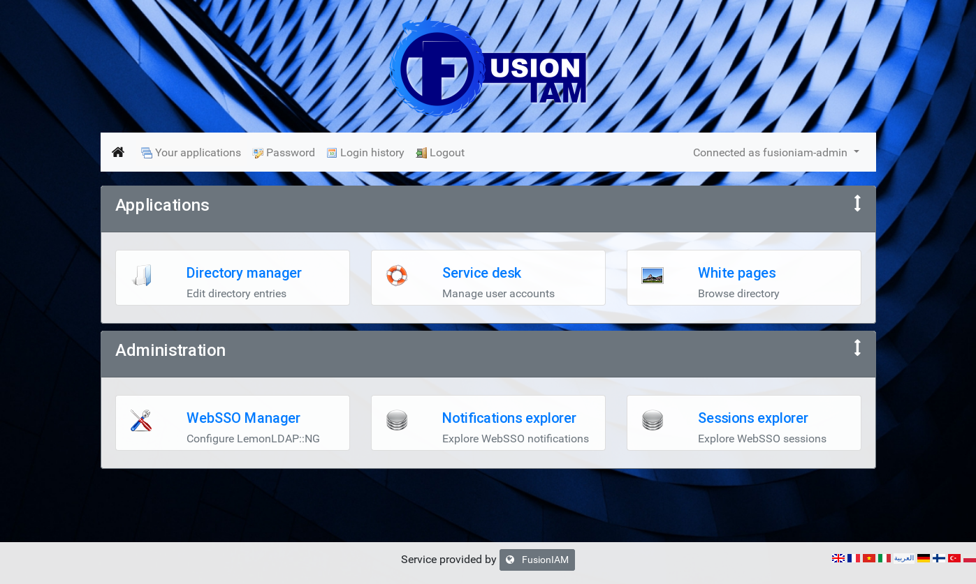 FusionIAM application menu